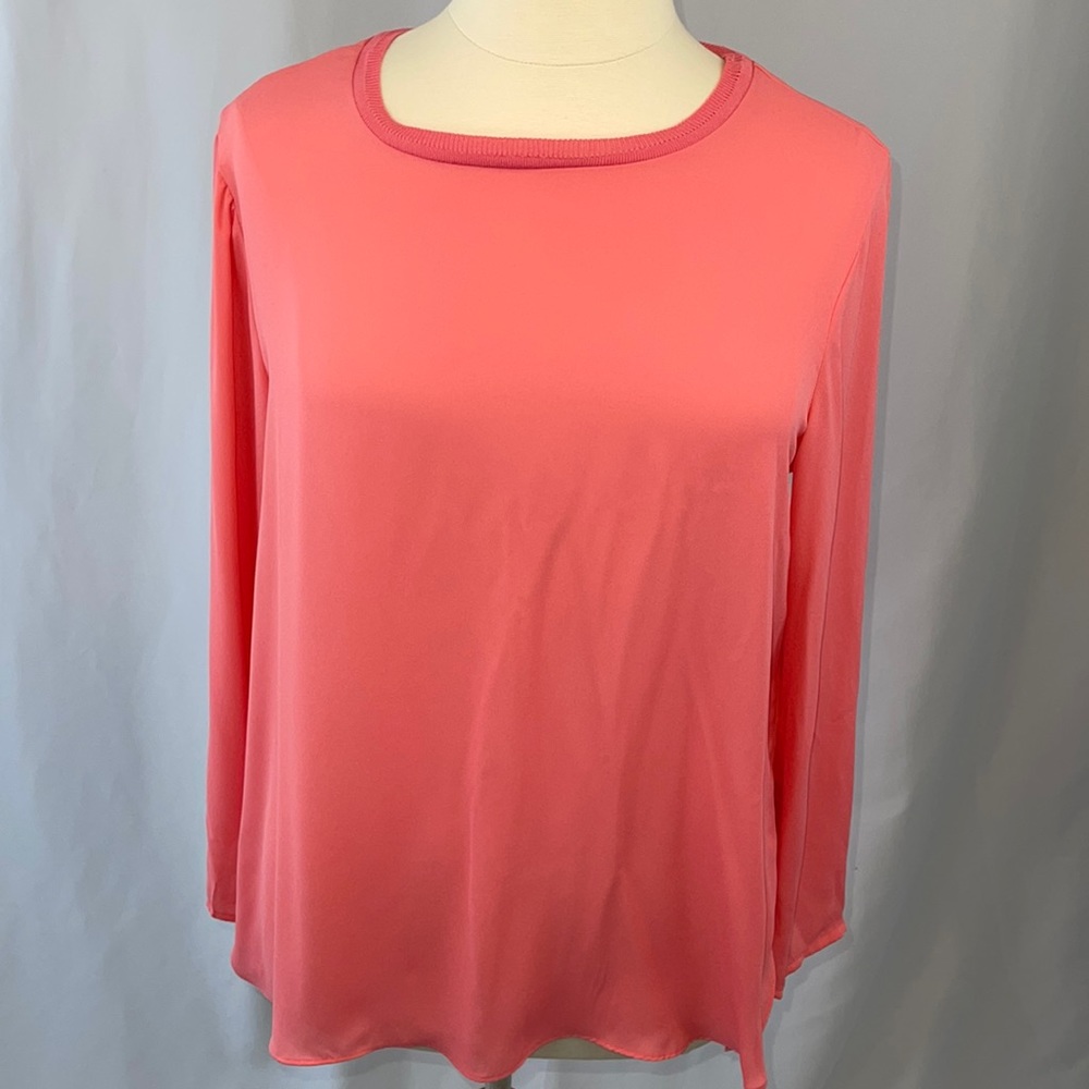 Joe Fresh scoop neck, long sleeve, Hi to low hem, pink top - XL/TG